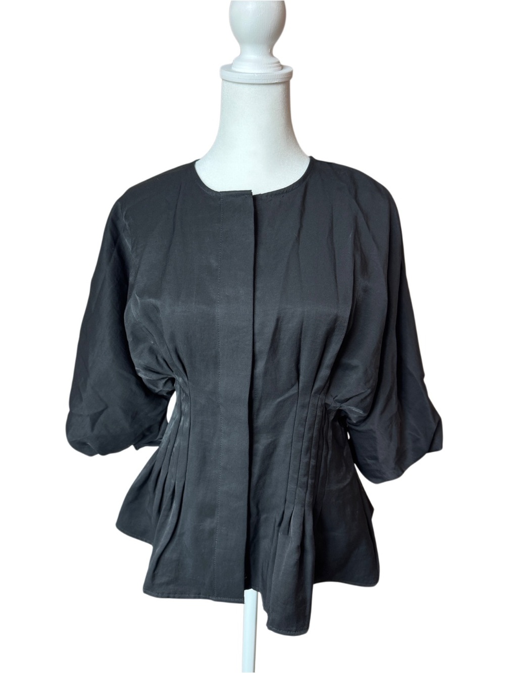 NWT H&M Black Pleated Peplum Blouse Top S